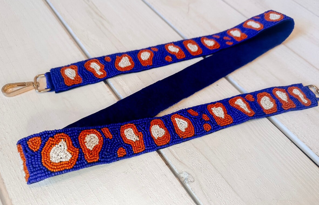 Blue and Orange Leopard Purse Strap