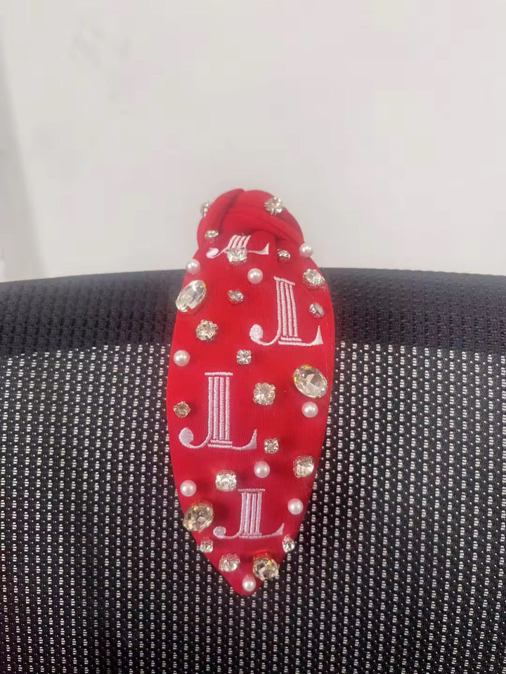 Red JL embroidered headband