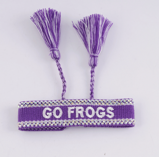 Texas Christian University GO FROGS Jeweled Tassel Bracelet